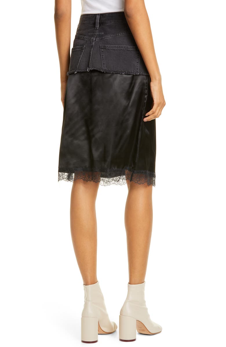 MM6 Maison Margiela Satin Contrast Denim Skirt, Alternate, color, 