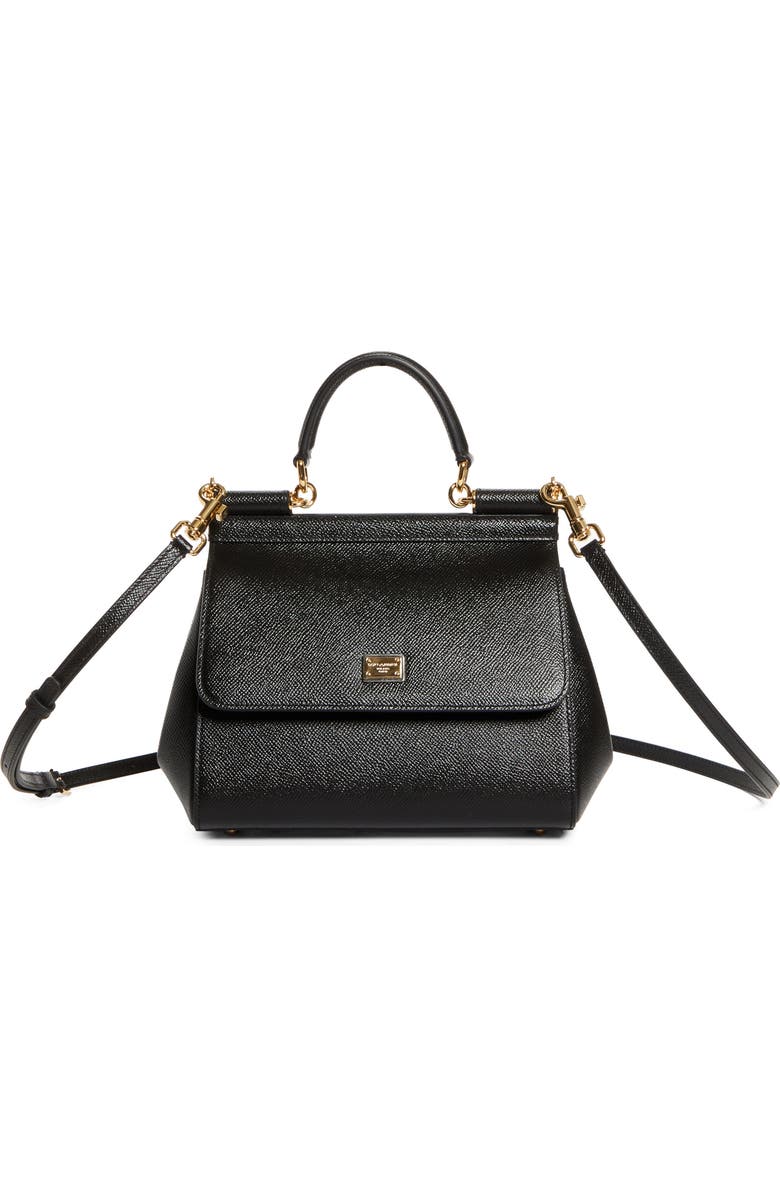 Dolce&Gabbana Medium Sicily Leather Top Handle Bag, Main, color, 80999 Black