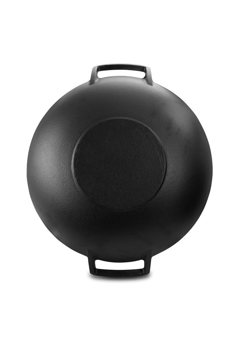 2 Piece 14 Inch Heavy Duty Cast Iron Wok with Wood Lid, Alternate, color, Black