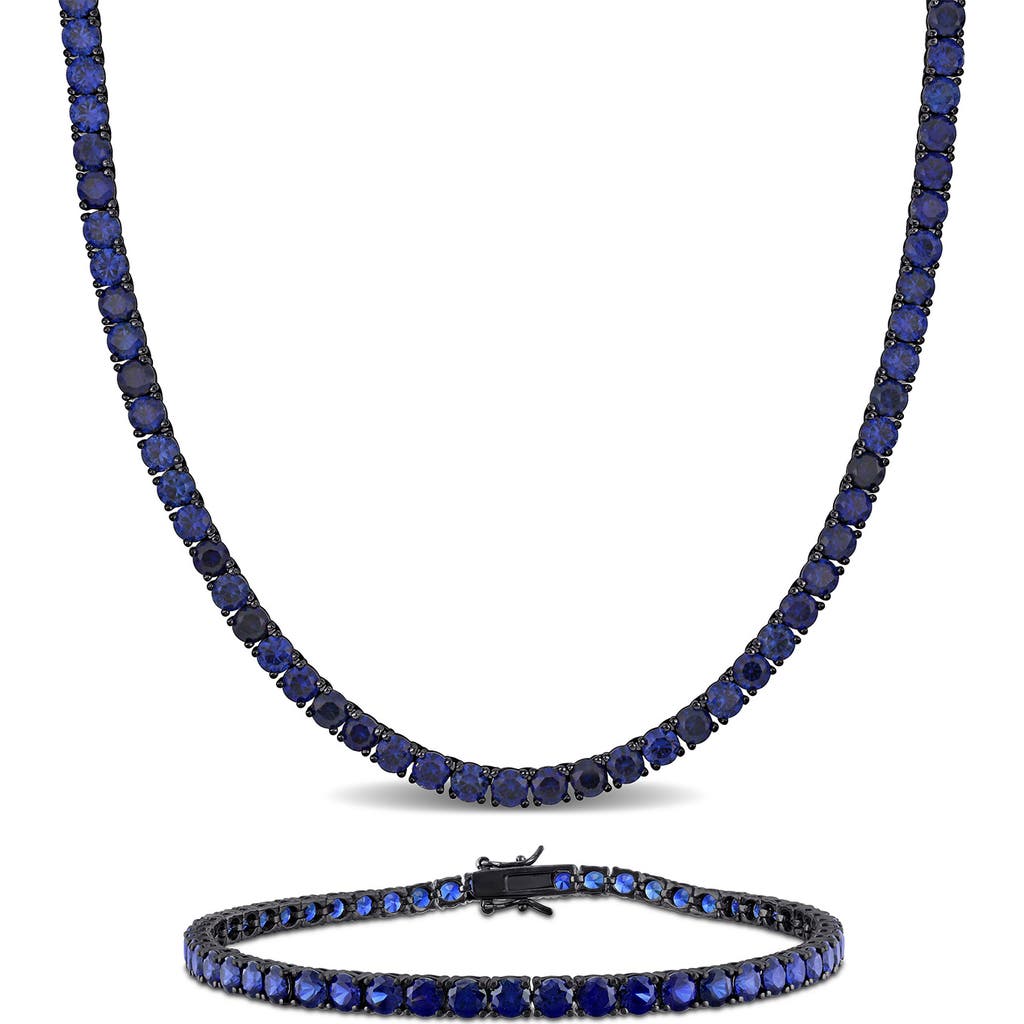 Delmar Sterling Silver Lab Created Sapphire Necklace & Bracelet Set In Blue