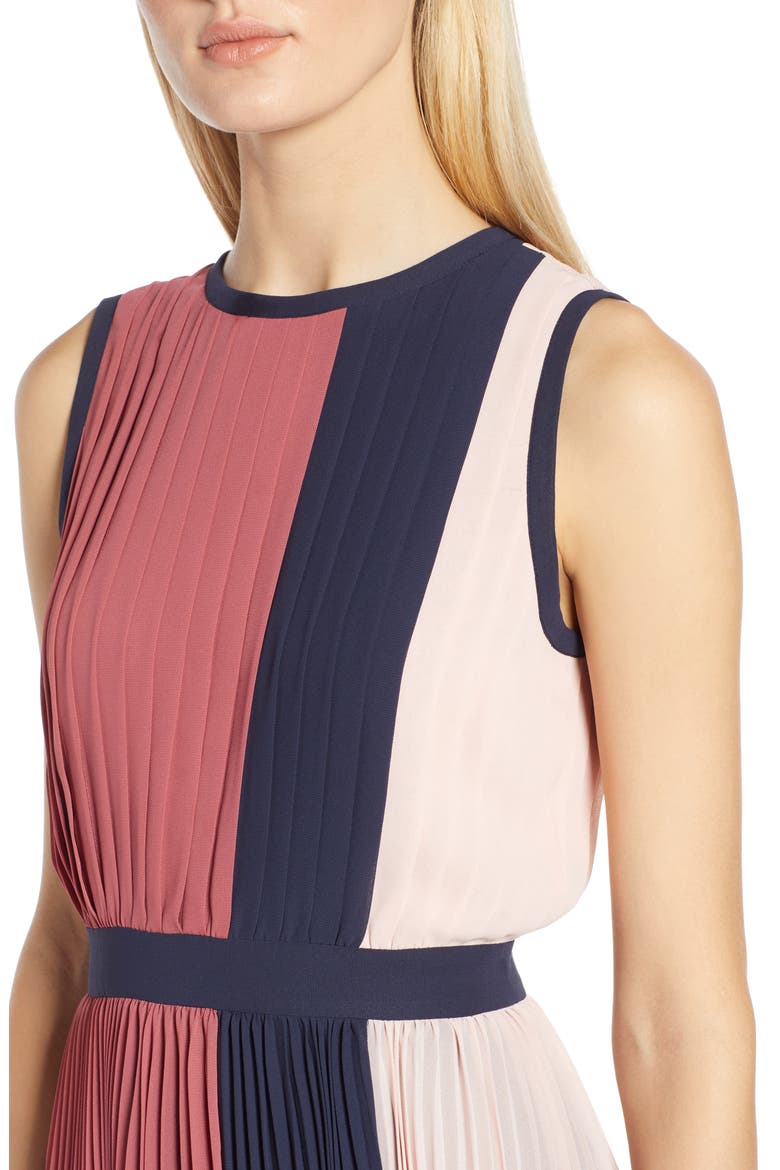 x Atlantic-Pacific Colorblock Pleated Midi Dress, Alternate, color, PINK- NAVY COLORBLOCK