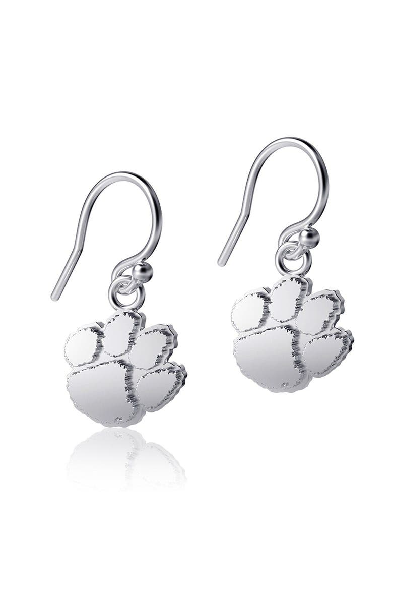 Clemson Tigers Silver Dangle Earrings, Main, color, Silver
