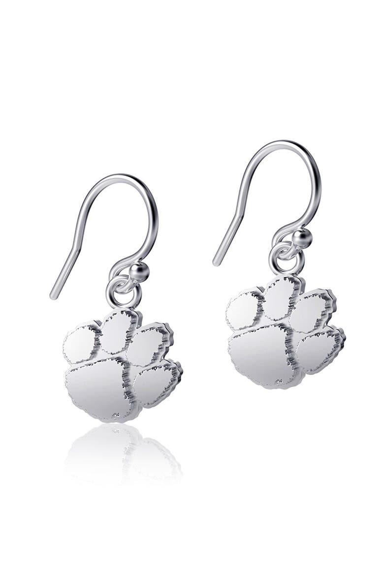 DAYNA DESIGNS Clemson Tigers Silver Dangle Earrings, Main, color,
