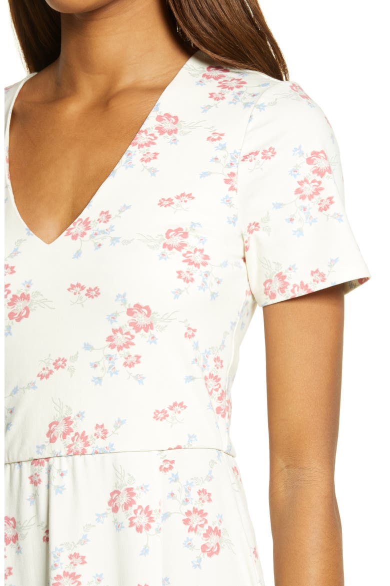 Alexa Short Sleeve Midi Dress, Alternate, color, IVORY WHISPER FLORAL