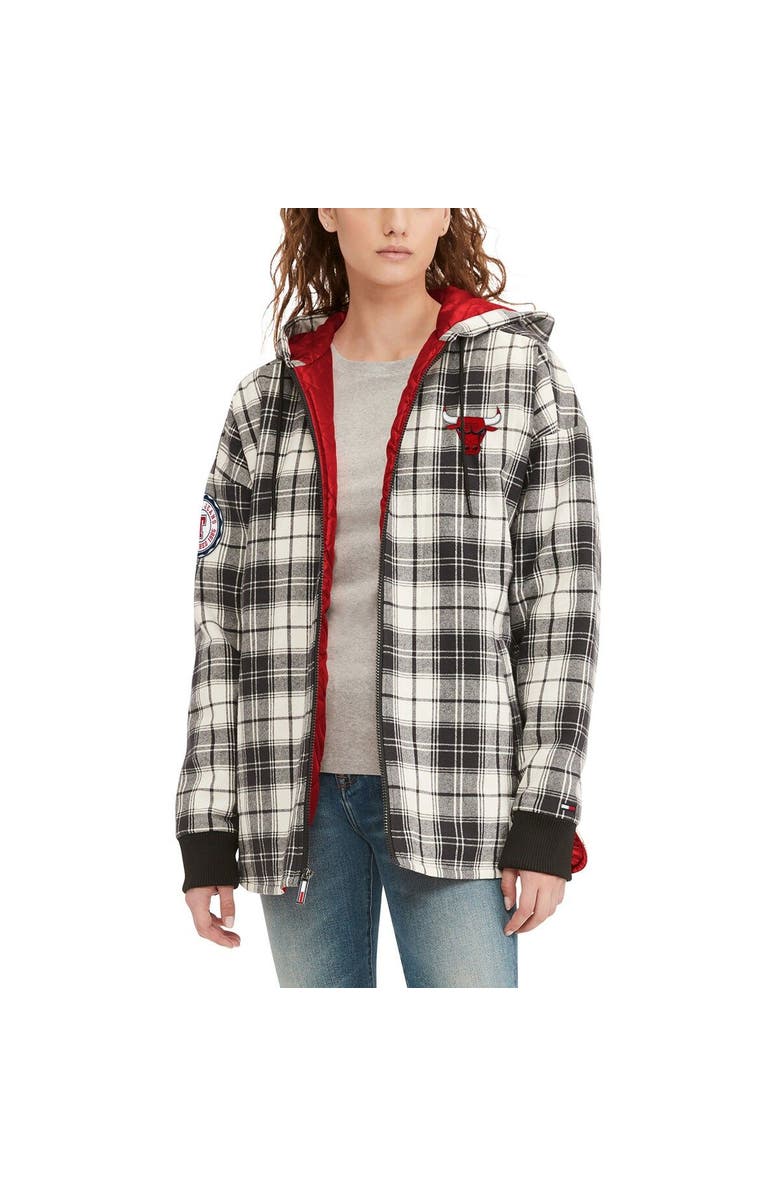 TOMMY JEANS Women's Tommy Jeans Black/Cream Chicago Bulls Molly Flannel Full-Zip Hoodie, Alternate, color, Black
