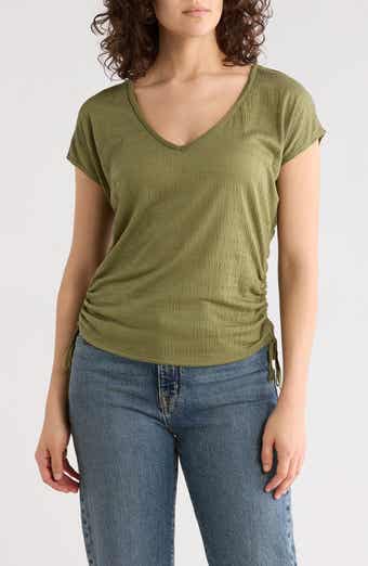 Cap Sleeve Ruched Crinkled Knit Top