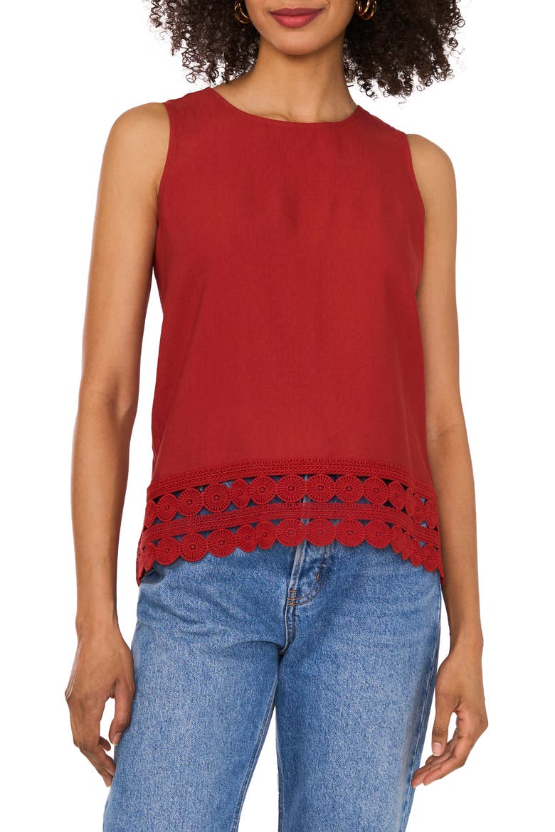 Circle Lace Trim Tank, Main, color, CHILI