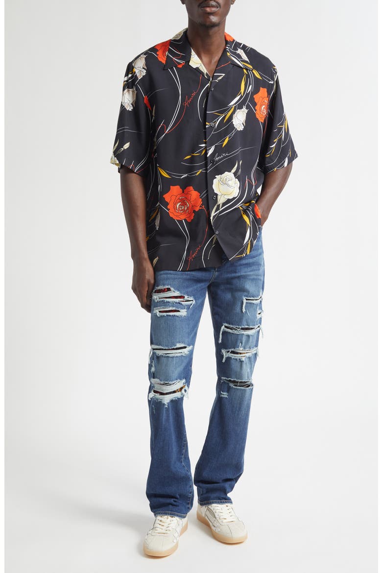 Thrasher Slim Fit Distressed Floral Velvet Patch Jeans, Alternate, color, DARK INDIGO