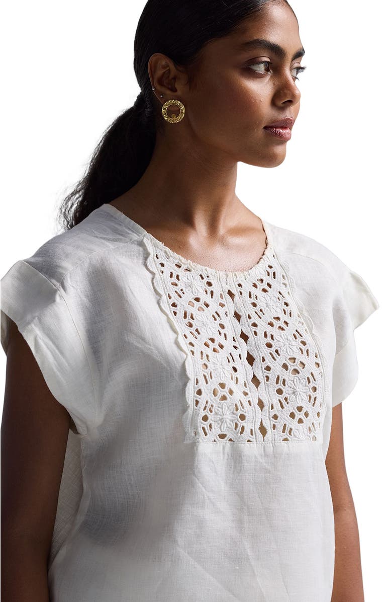 Reistor Boxy Top with Embroidered Lace Detail, Alternate, color, Shell Off-White