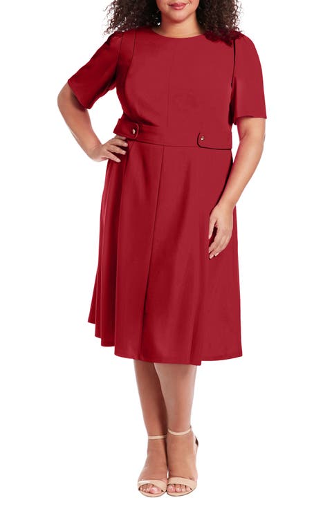 Short Sleeve Fit & Flare Midi Dress (Plus)