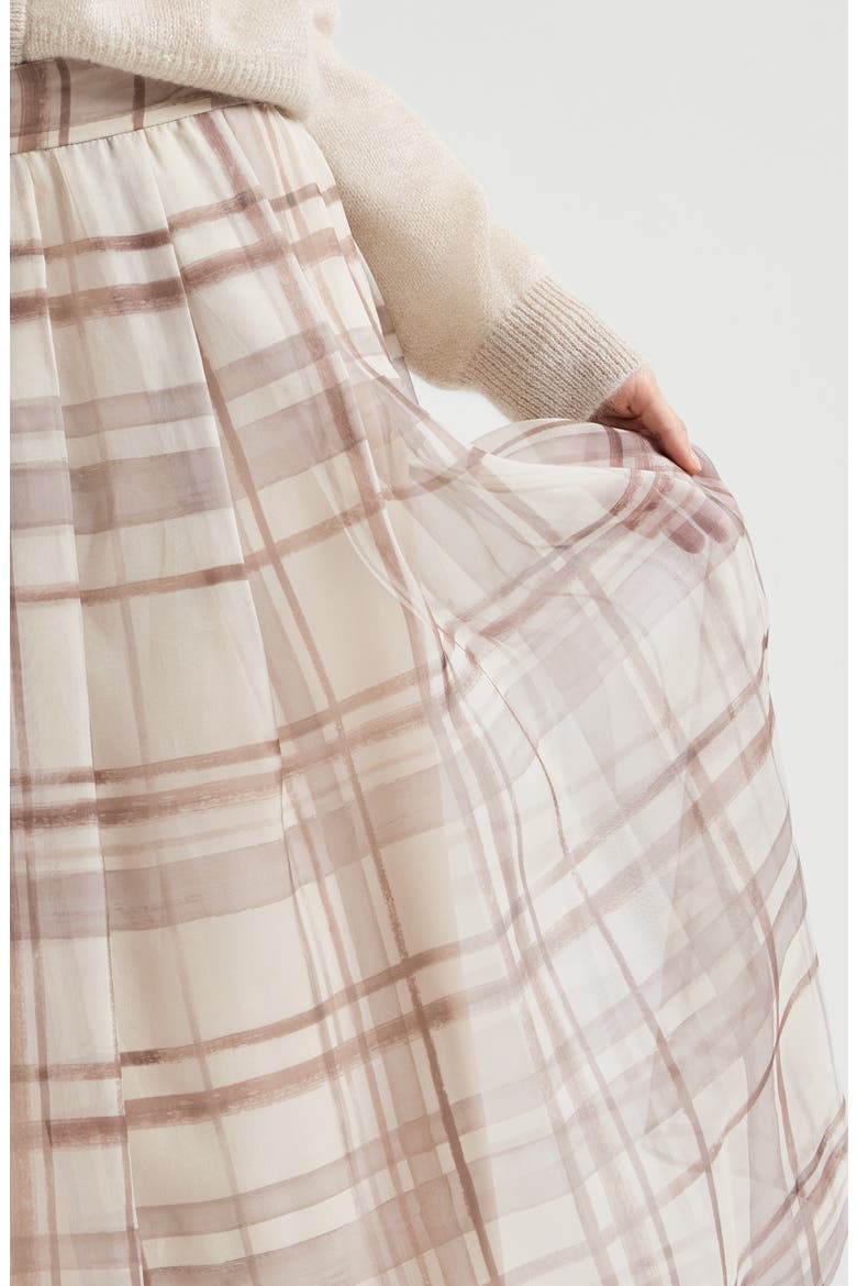 Macrocheck print pleated skirt, Alternate, color, White