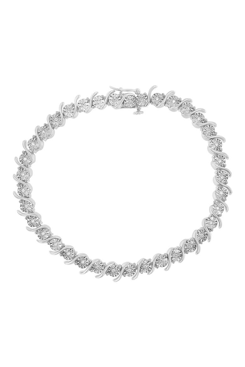 .925 Sterling Silver 1/10 Cttw Diamond Miracle Plate and "S" Link Tennis Bracelet, Alternate, color, White