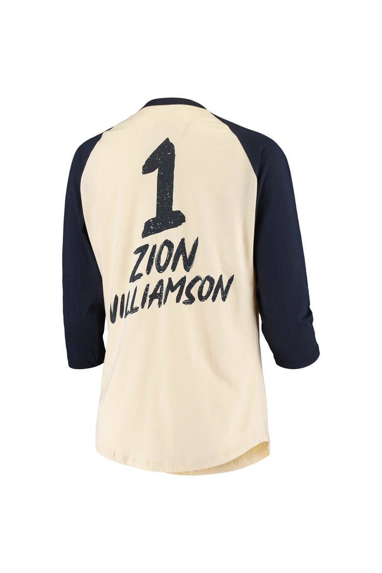 Women's Fanatics Branded Zion Williamson Cream New Orleans Pelicans Raglan 3/4-Sleeve T-Shirt, Alternate, color, Cream