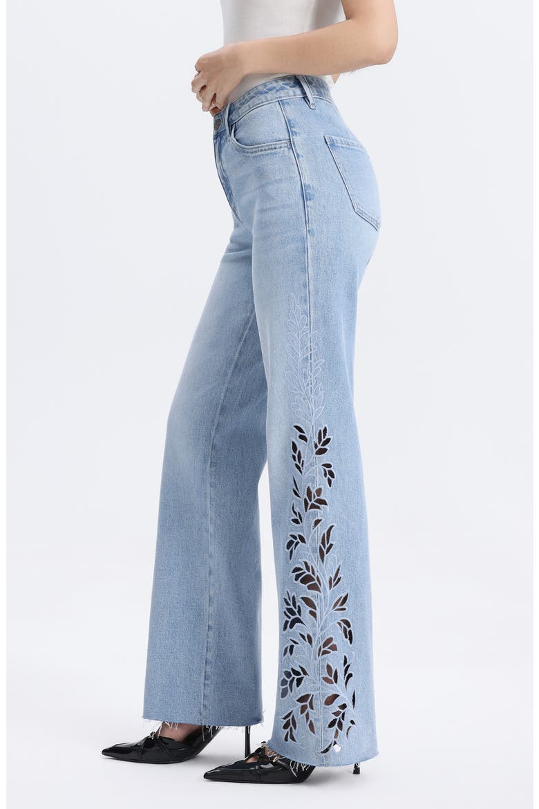Floral Raw Hem Straight Leg Jeans, Alternate, color, LIGHT BLUE
