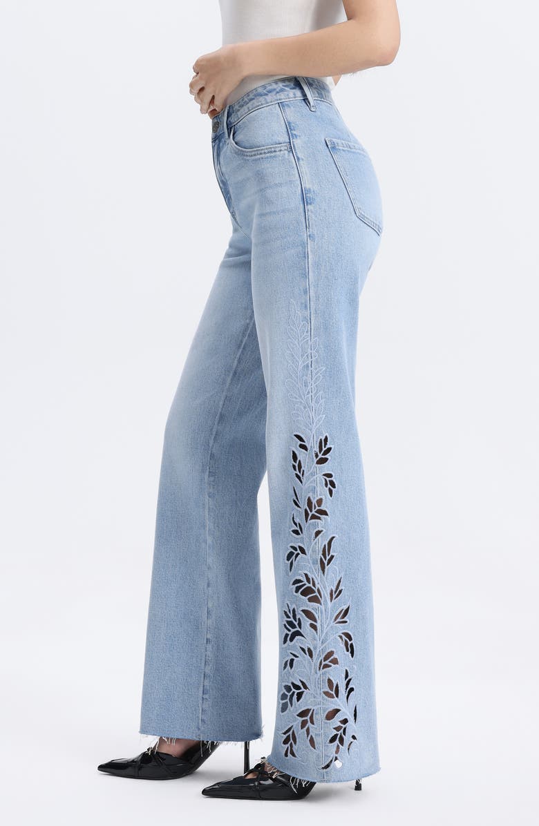 Bayeas Floral Raw Hem Straight Leg Jeans, Alternate, color, Light Blue