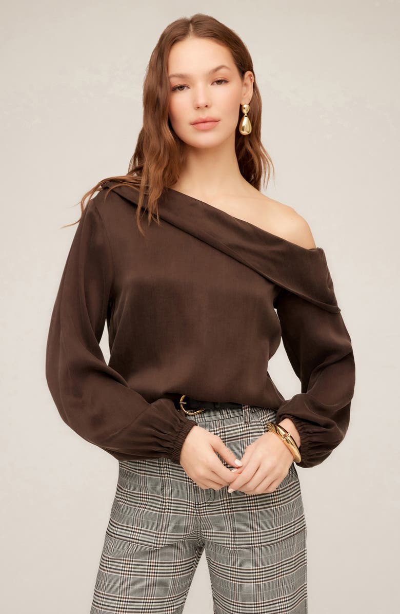 FIFTEEN TWENTY Marisa One-Shoulder Satin Top, Alternate, color, Brown