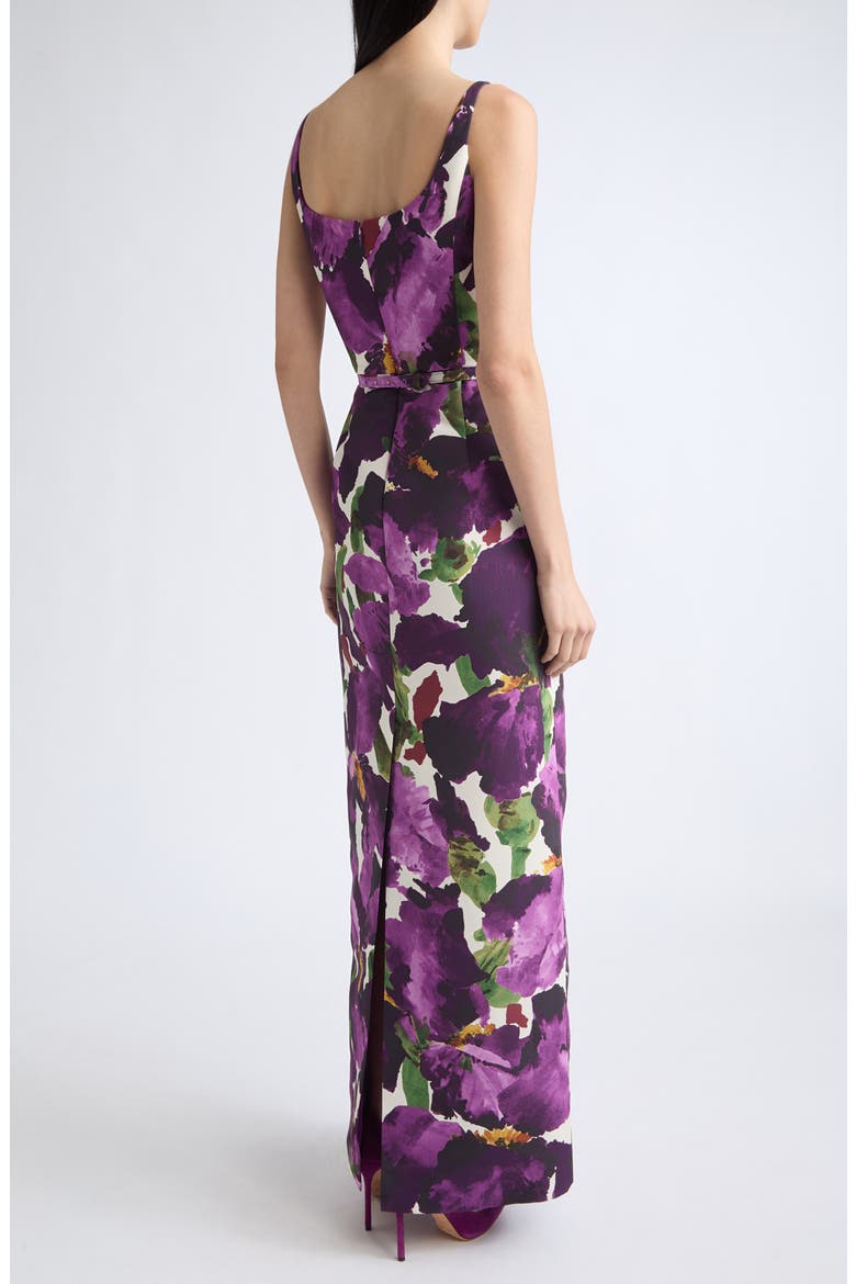 Watercolor Iris Faille Column Gown, Alternate, color, PURPLE/ IVORY