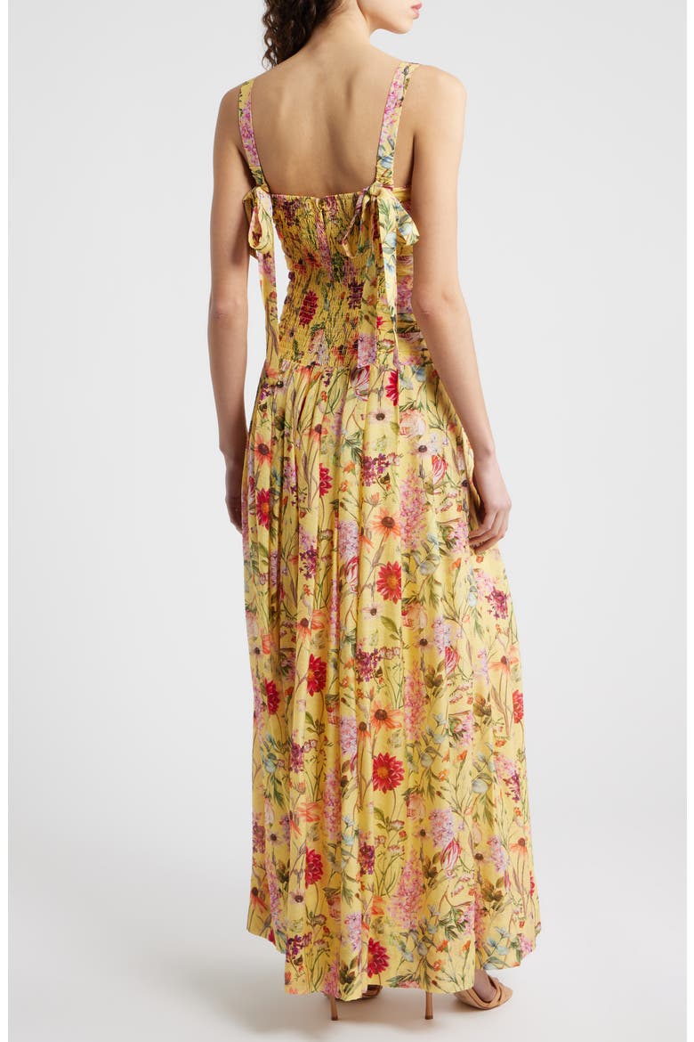 Pleated Floral Print Sleeveless Gown, Alternate, color, YELLOW MULTI
