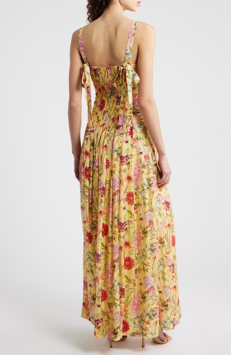 Julia Jordan Pleated Floral Print Sleeveless Gown, Alternate, color, Yellow Multi