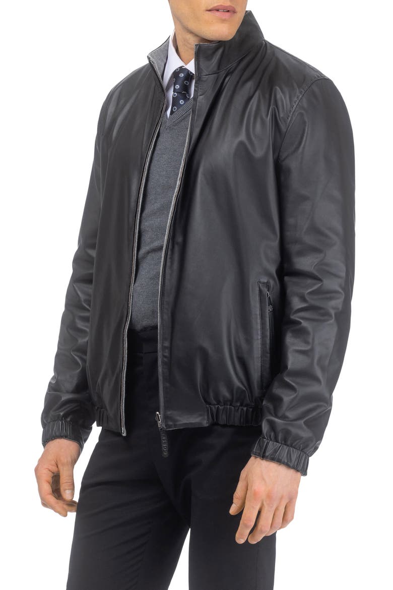 Men's Light Genuine Nappa Leather Jacket Reversible To Cashmere & Wool Crafted From Loro Piana, Alternate, color, BLACK/GRAY