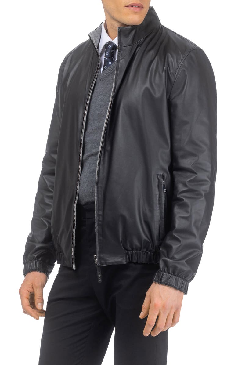 GORSKI Men's Light Genuine Nappa Leather Jacket Reversible To Cashmere & Wool Crafted From Loro Piana, Alternate, color, Black/Gray