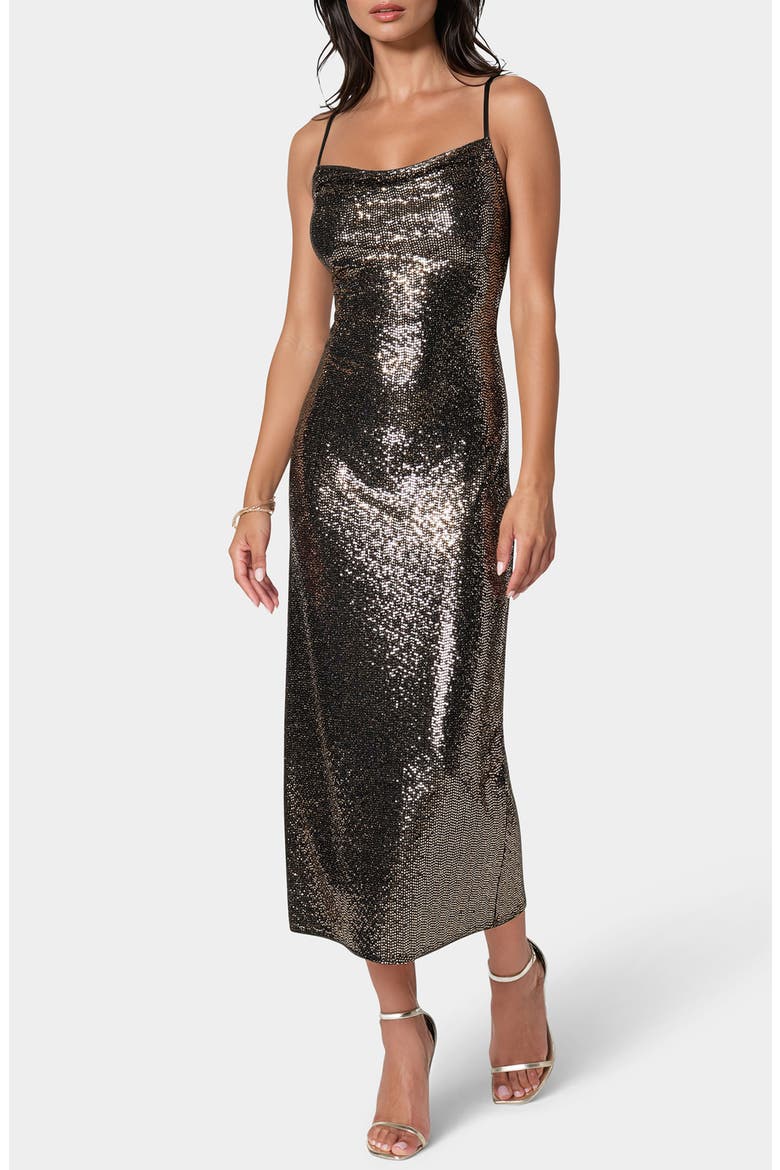 Ombré Metallic Dot Print Midi Dress, Main, color, GOLD / SILVER
