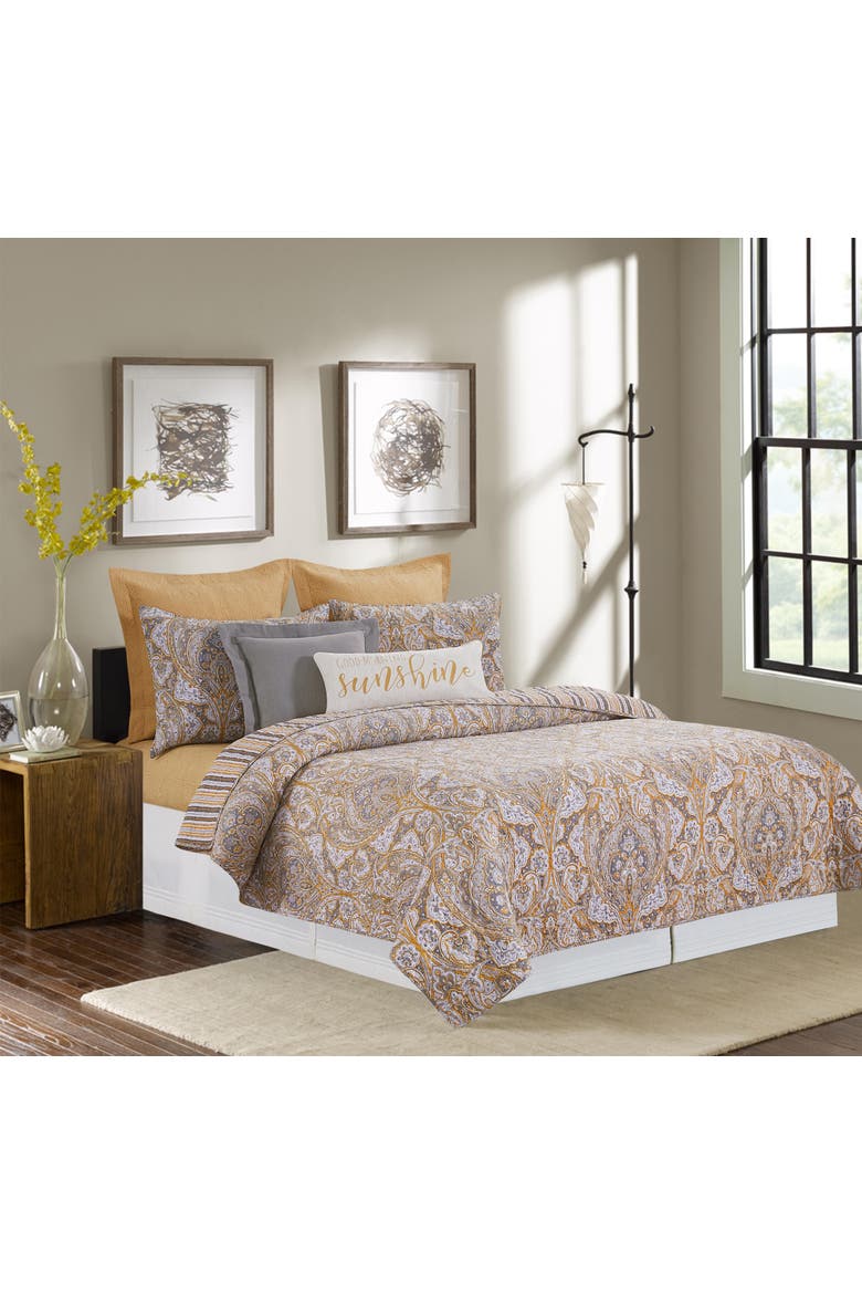 Shay Damask Quilt Set Bedding Collection, Main, color, Orange