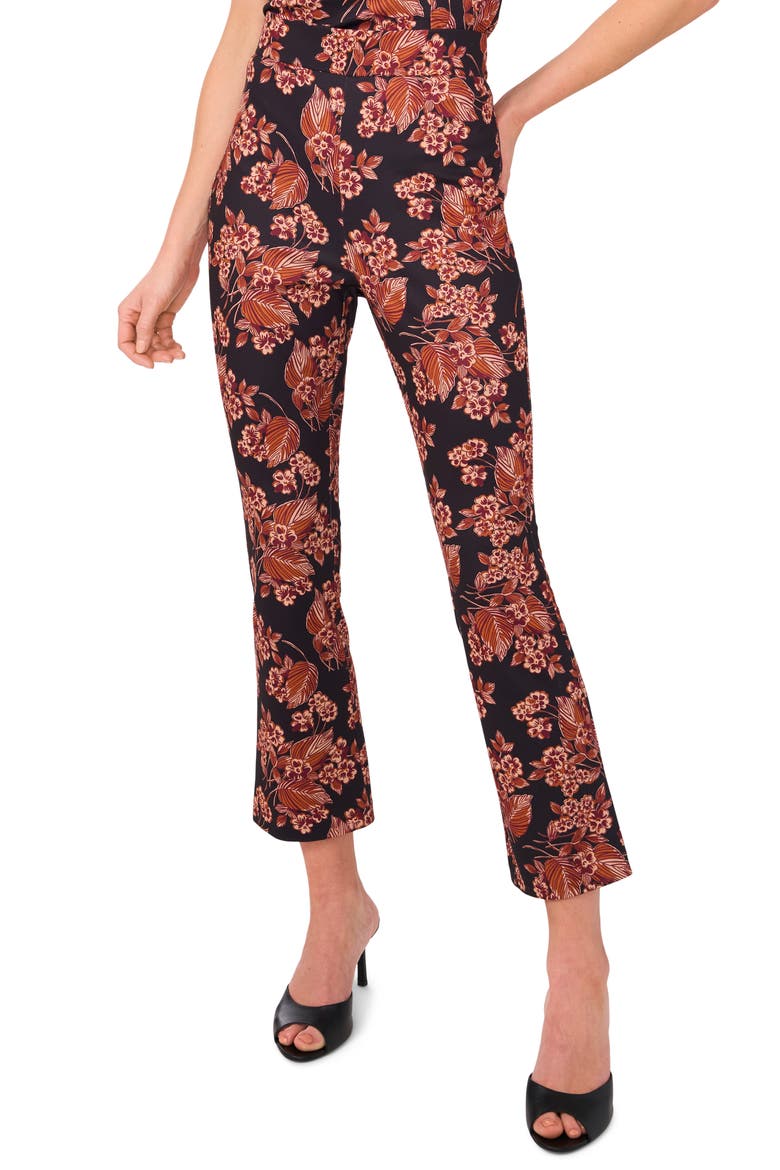 Floral Ankle Flare Leg Ponte Pants, Main, color, LEATHER BROWN