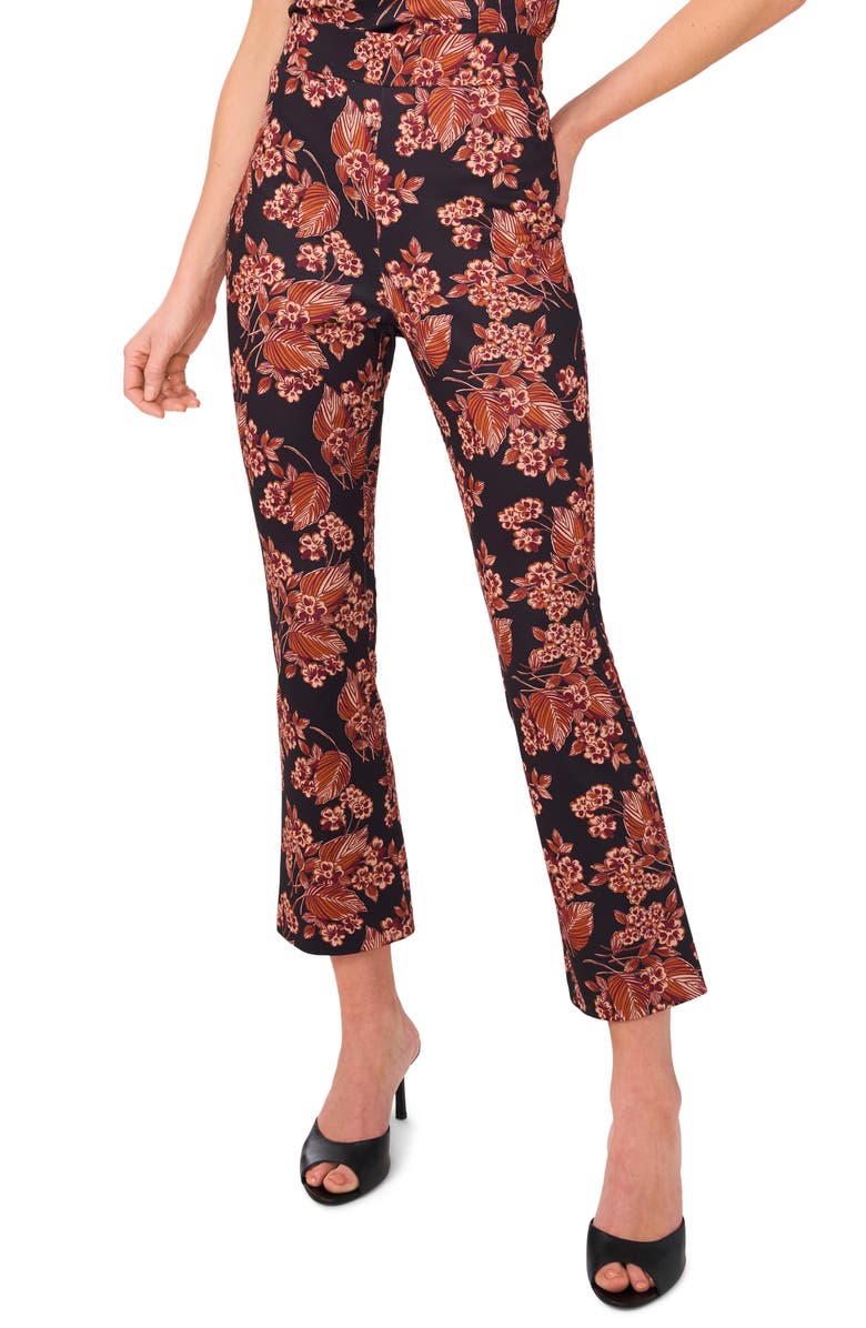 Ted Baker Floral Ankle Flare Leg Ponte Pants, Main, color, Leather Brown