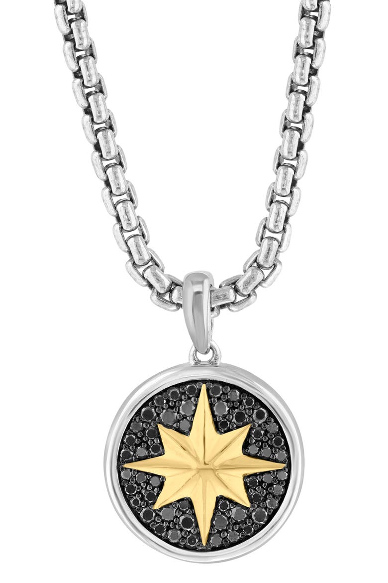 Sterling Silver Black Diamond Star Pendant Necklace, Main, color, BLACK
