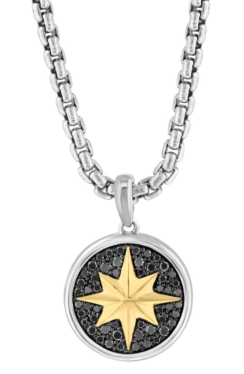 EFFY Sterling Silver Black Diamond Star Pendant Necklace, Main, color, Black