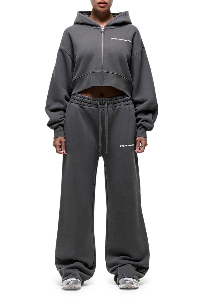 Vintage Grey  Crop Zip Hoodie, Alternate, color, Grey