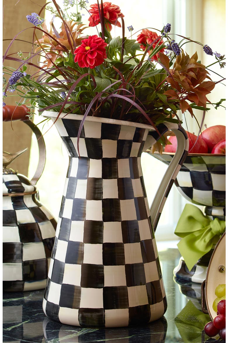 Courtly Check Large Enameled Steel Practical Pitcher, Alternate, color, BLACK/ WHITE