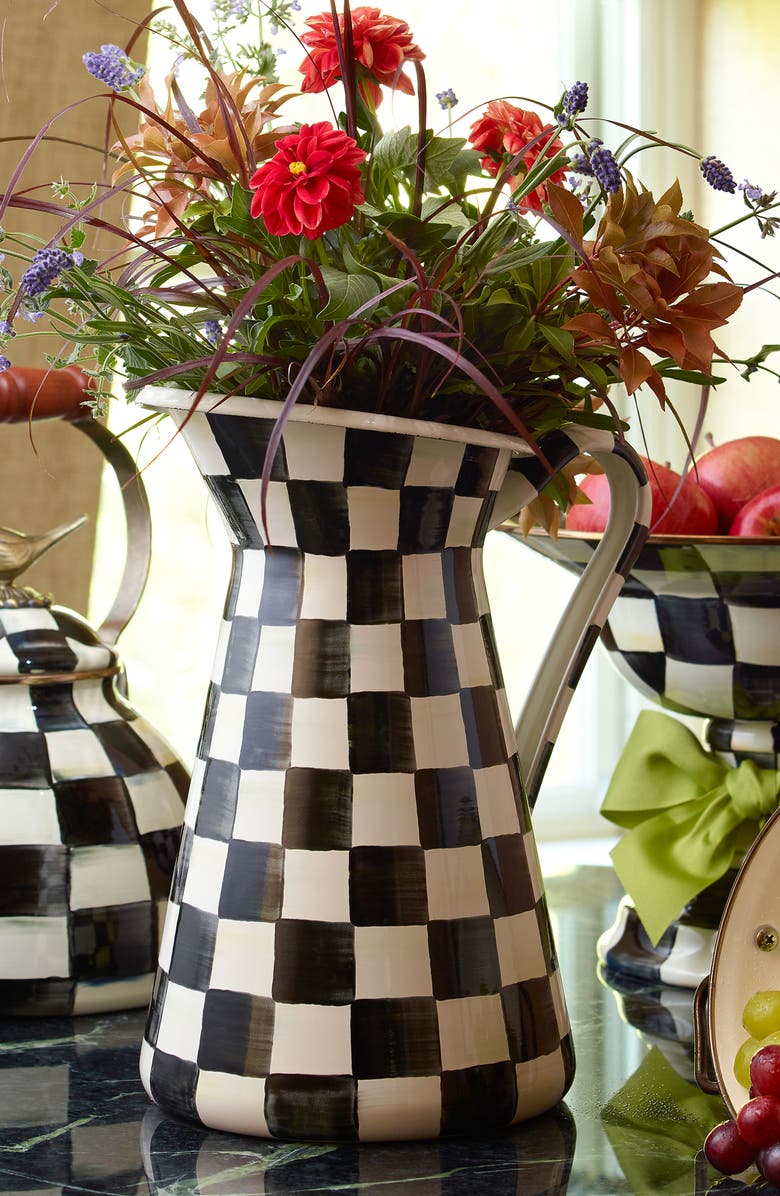 MACKENZIE CHILDS Courtly Check Large Enameled Steel Practical Pitcher, Alternate, color, Black/ White