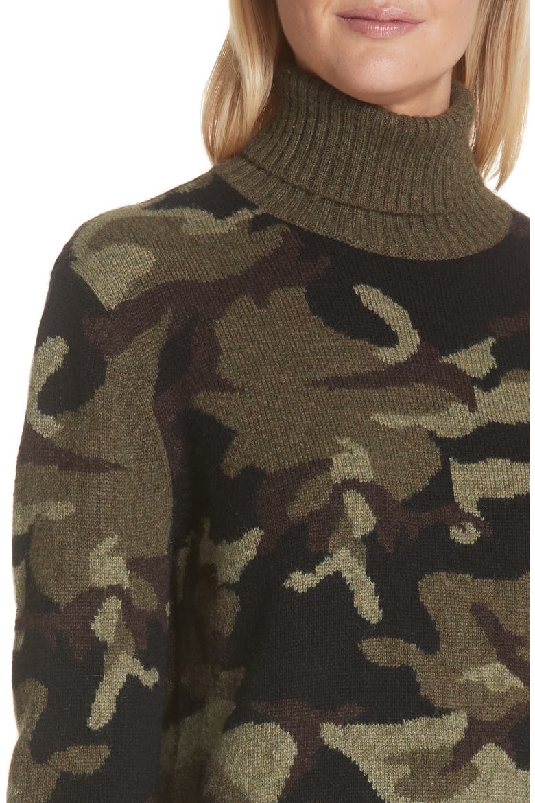 Camouflage Cashmere Turtleneck Sweater, Alternate, color, OLIVE