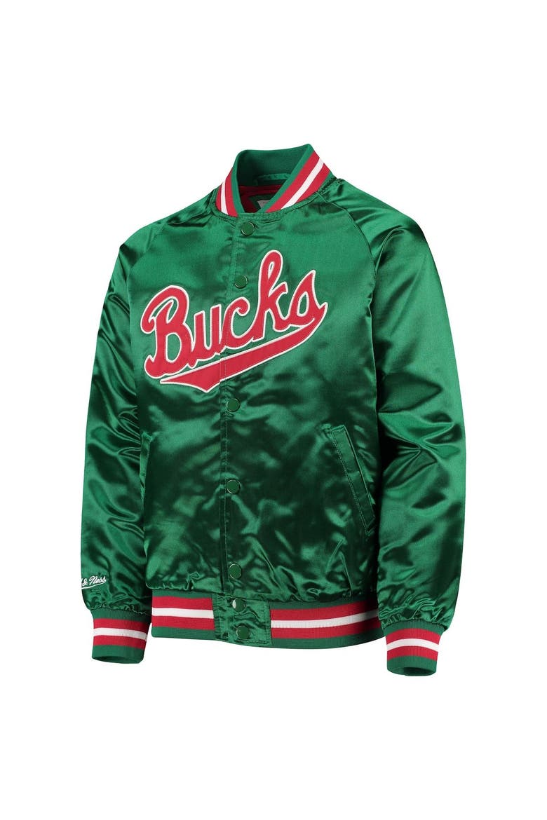 Youth Mitchell & Ness Green Milwaukee Bucks Hardwood Classics Satin Raglan Full-Snap Jacket, Alternate, color, HUNTER GREEN