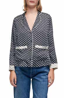 maje Catsy Print & Piped Button-Up Shirt