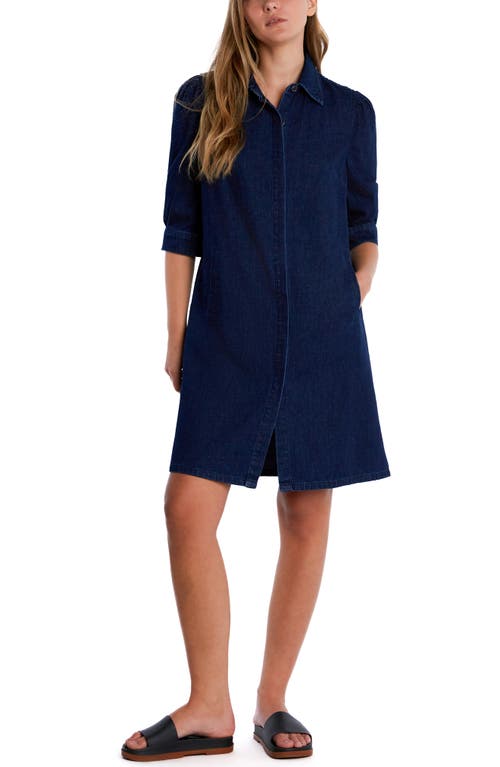 Wash Lab Denim Puff Sleeve Denim Shirtdress In Navy Blue