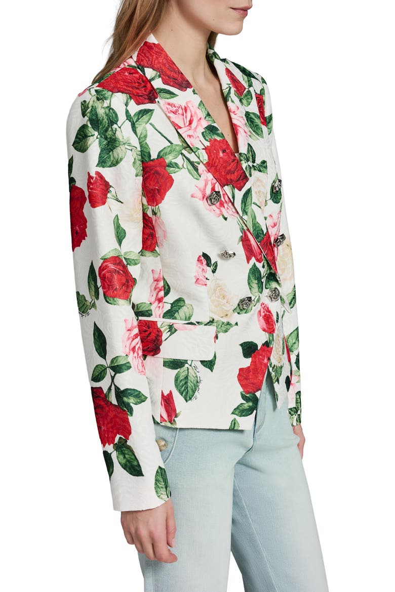 Rose Print Floral Jacquard Jacket, Alternate, color, SOFT WHITE MULTI