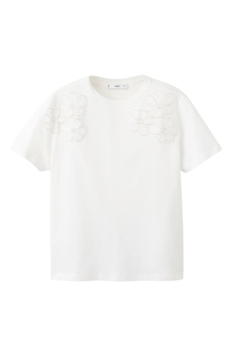 MANGO Floral Embellished Cotton T-Shirt, Alternate, color, Off White