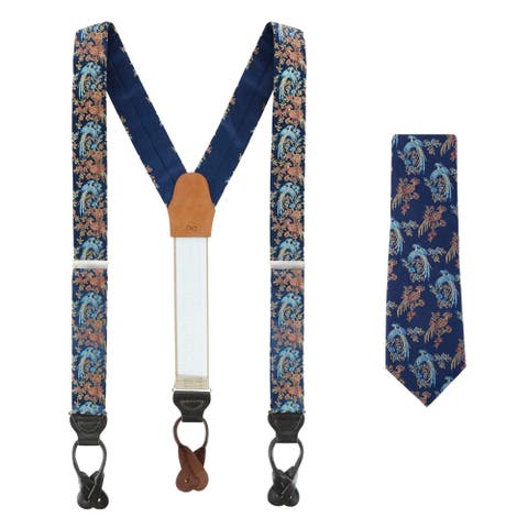 Birds of Prosperity Silk Button End Suspenders (Braces) and Necktie Set