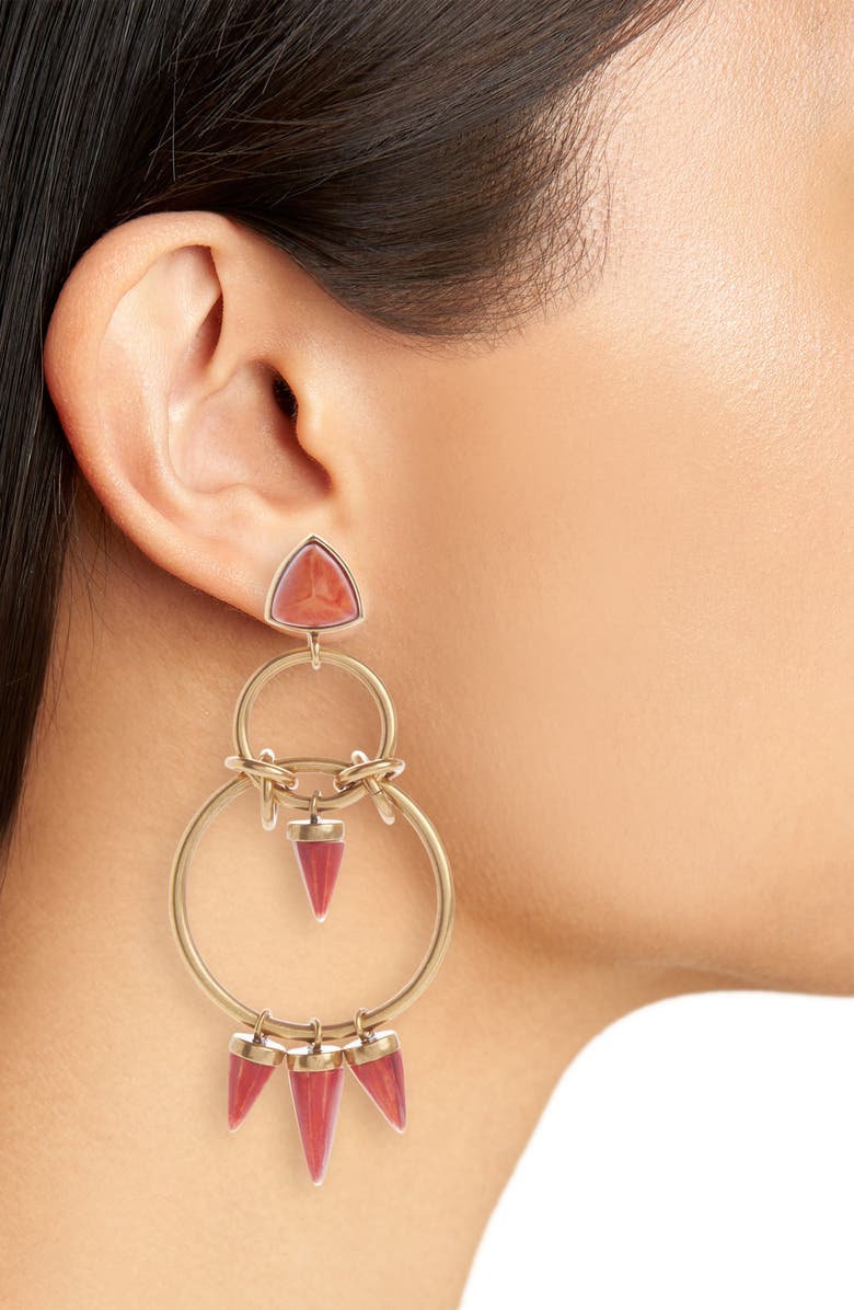 Isabel Marant Spike Charm Double Drop Frontal Hoop Earrings, Alternate, color, Henna/ Light Brass Hels