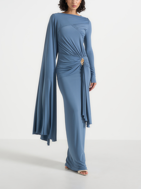 Edena Asymmetric Ruched Draped Maxi Dress