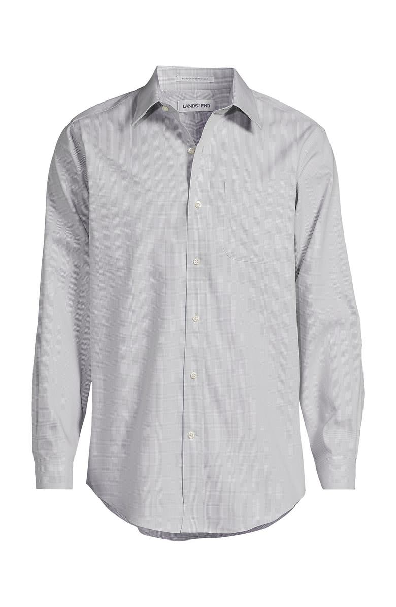 Lands' End Solid No Iron Supima Pinpoint Straight Collar Dress Shirt, Alternate, color, Fog Gray Glen Plaid