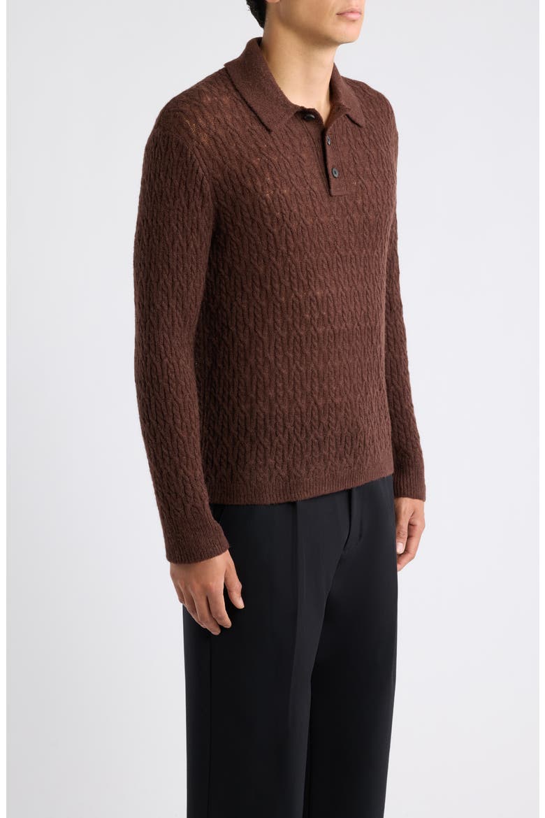 Cyclone Cabled Long Sleeve Polo Sweater, Alternate, color, CHOCOLATE BROWN