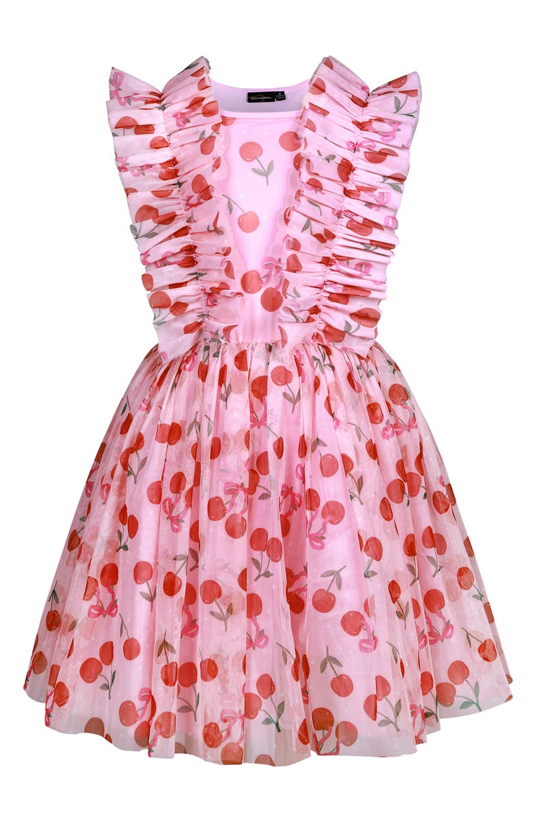 Rock Your Kid Kids' Cherry Print Ruffle Tulle Party Dress, Main, color, Cherry Pink