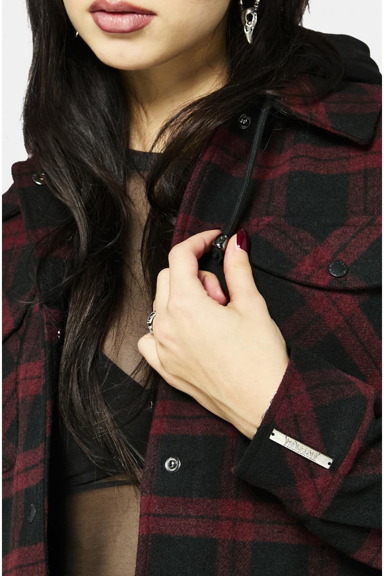 Trellis Hooded Check Shacket, Alternate, color, Dark Red