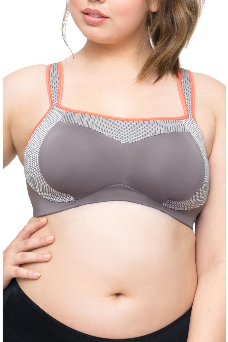 Wireless Sports Bra, Main, color, GREY/ TANGERINE