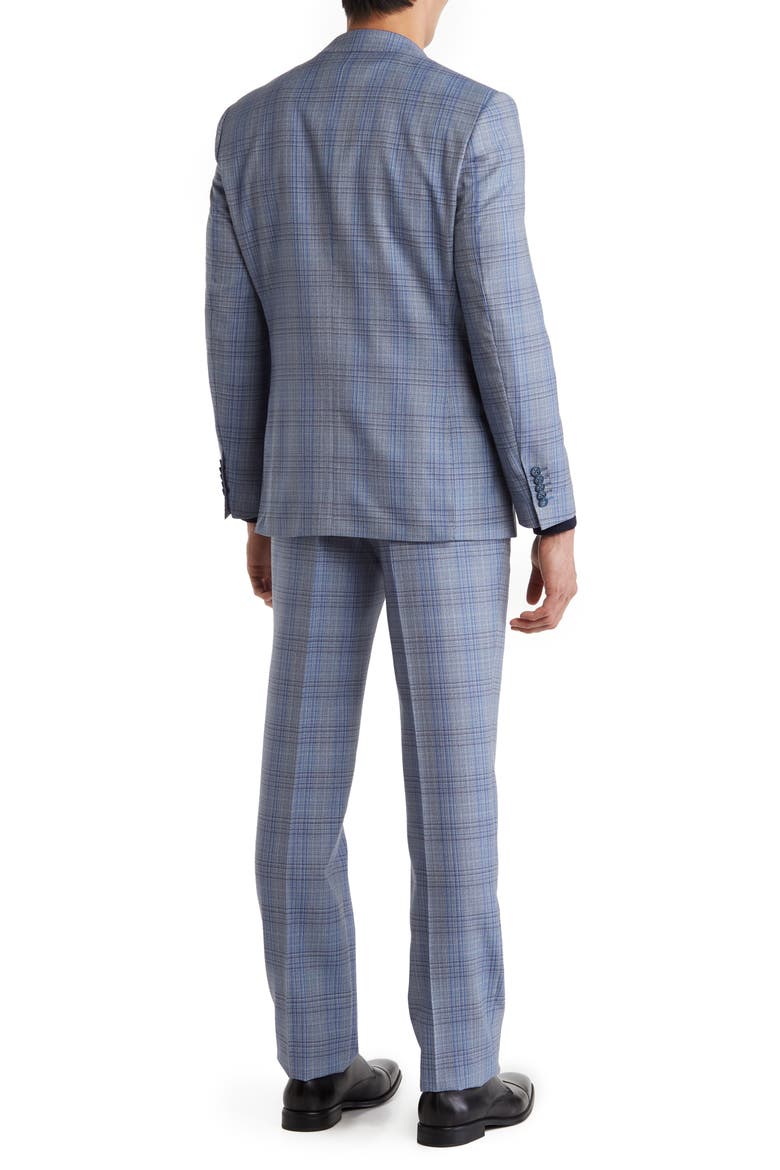 Trim Fit Plaid Wool Blend Suit, Alternate, color, BLUE