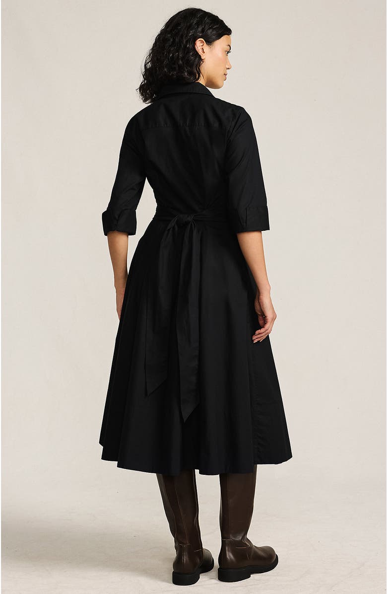 Lands' End Poplin Midi Wrap Front Dress, Alternate, color, Black